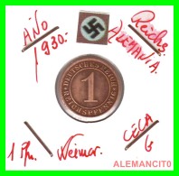 GERMANY  -   MONEDA  DE  1- REICHSPFENNIG  AÑO 1930 G   Bronze - 1 Rentenpfennig & 1 Reichspfennig