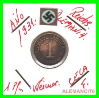 GERMANY  -   MONEDA  DE  1- REICHSPFENNIG  AÑO 1931 F   Bronze - 1 Rentenpfennig & 1 Reichspfennig