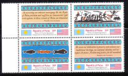 Palau 1983 Inauguration Of Postal Service Flag Constitution Blk Of 4 MNH - Palau
