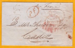 1847 - Enveloppe Pliée De Manchester, GB Vers Cadiz, Espagne Via France - PP Port Payé - Autres & Non Classés