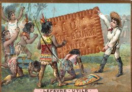 CHROMO BISCUIT LEFEVRE UTILE LU LES INDIENS LITHO ROMANET - Lu