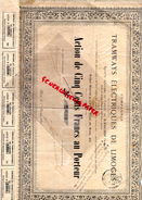 87 - LIMOGES - TRES RARE ACTION DE 500 CENTS FRANCS AU PORTEUR - TRAMWAYS ELECTRIQUES - TRAMWAY- LYON 1897 - Verkehr & Transport