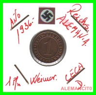 GERMANY  -   MONEDA  DE  1- REICHSPFENNIG  AÑO 1936 D   Bronze - 1 Rentenpfennig & 1 Reichspfennig