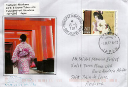 Geisha En Kimono , Lettre 2017 Okayama Adressée  ANDORRA,avec Timbre à Date Arrivée - Cartas & Documentos