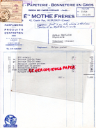 23 - AUBUSSON - FACTURE ETS. MOTHE FRERES - 42 GRANDE RUE - PAPETERIE -EDITEUR CARTES POSTALES-1954 - Imprenta & Papelería