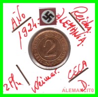 GERMANY - MONEDA DE 2- REICHSPFENNIG AÑO 1924 D  Bronze - 2 Rentenpfennig & 2 Reichspfennig