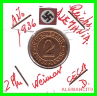 GERMANY - MONEDA DE  2- REICHSPFENNIG AÑO 1936 D  Bronze - 2 Rentenpfennig & 2 Reichspfennig