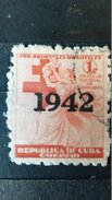 RARE 1C CORREOS CUBA OVERPRINT 1942  USED STAMP TIMBRE - Oblitérés