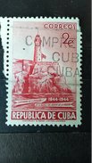 RARE 2C CORREOS CUBA OVERPRINT 1844-1944  USED STAMP TIMBRE - Gebruikt