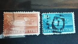 RARE SET LOT 8+10C CORREOS CUBA 1930 AIRPLANE USED STAMP TIMBRE - Oblitérés