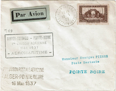 LMON1 - ALGERIE 1ère LIAISON AERIENNE NIAMEY-COTONOU-POINTE NOIRE 16/5/1937 - Luftpost