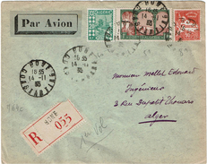 LMON1 - ALGERIE RECOMMANDEE  BONE-ALGER 14/11/1935 AU VERSO ETIQUETTE PUBLICITAIRE SUR LE VIN - Poste Aérienne