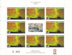 Greenland MNH 2012 Minisheet Of 8 Plus Label 9.50k Northern Lights - Tourism - EUROPA - Ungebraucht