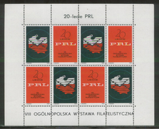 POLAND 1964 20 YEARS PEOPLE´S REPUBLIC PHILATELIC EXPO EXHIBITION S/S TYPE 1 NHM CINDERELLA PEACE DOVE MAP Polen Pologne - Sonstige & Ohne Zuordnung