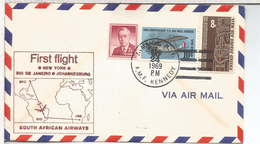 USA 1969 PRIMER VUELO NEW YORK RIO DE JANEIRO JOHANNESBURG AL DORSO LLEGADA - Airmail