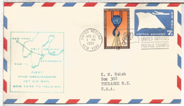 USA UNO 1961 CC PRIMER VUELO NEW YORK HELSINKI PAN AM AL DORSO LLEGADA - Covers & Documents