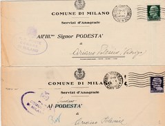 6199 Lc.  2 Piego Milano Per Podestà Ariano Polesine  Rovigo 1941 - 1945 - Marcophilie