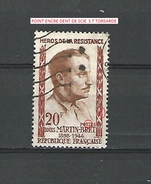 VARIÉTÉS FRANCE 1959  N° 1201  HÉROS RÉSISTANCE LOUIS MARTIN BRET OBLITÉRÉ DOS GOMME LÉGÈRE - Used Stamps