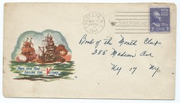 1714 Ter Enveloppe Patriotique USA WW2  Then And Now Sailing For Victory Victoire Brooklyn 1944 Destroyer Battleship - Marcofilia