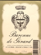 494 - France - Minervois - Baronne  De Girard - D.P. De Girard Récoltant à Paraza 11200 - Vino Rosso