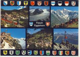 FIESCH - EGGISHORN, VS - Mehrbild AK M. Oberalp-Bahn, Seilbahn, Aletschgletscher ..., Motiv Stempel - Fiesch