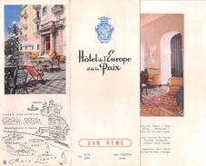06727 "SANREMO (IM) - HOTEL DE L'EUROPE ET DE LA PAIX - CIRCA 1950" PIEGHEVOLE ILLUSTR. PUBBLIC. ORIG. - Otros & Sin Clasificación
