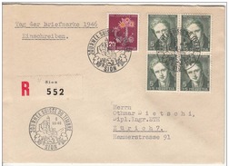 Switzerland 1946 Pro Juventute Cover, Block Of 4, Stamp Day Sion, Dec 8 1946, Sc# B - Covers & Documents