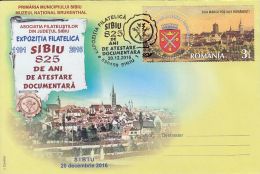 SIBIU TOWN ANNIVERSARY, PHILATELIC EXHIBITION, SPECIAL COVER, 2016, ROMANIA - Briefe U. Dokumente