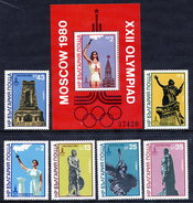 BULGARIA 1980 Olympic Games, Moscow: Olympic Flame Set And Block MNH / **.  Michel 2894-99 + Block 103 - Ungebraucht