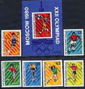 BULGARIA 1980 Olympic Games, Moscow: Ball Sports Set And Weightlifting Block MNH / **.  Michel 2877-82 + Block 101 - Neufs