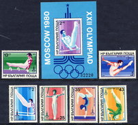 BULGARIA 1979 Olympic Games, Moscow: Gymnastics Set And  Block MNH / **.  Michel 2800.05 + Block 93 - Unused Stamps