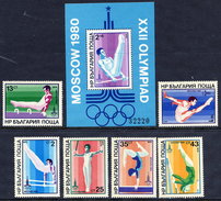 BULGARIA 1979 Olympic Games, Moscow: Gymnastics Set And  Block MNH / **.  Michel 2800.05 + Block 93 - Nuevos