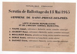 SAINT PRIVAT DES PRES -- 1945--Elections-- Scrutin De Ballottage Du 13 Mai 1945 - Non Classés