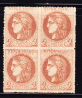 N°40B - 2c Brun Rouge - Bloc De 4 Percé En Lignes - Pelurage Sur 2 Ex. - Asp. TB - 1870 Bordeaux Printing