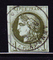 N°39Ba - Olive Foncé - Obl Càd - TB - 1870 Bordeaux Printing