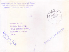 TURKISH REPUBLIC OF NORTHERN CYPRUS - 1987 COVER POSTED FROM KAYMAKLI FOR INDIA, SERVICE DFS POSTES MARKING - Briefe U. Dokumente