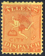 US Sc# 3L3 LOCAL Allen's City Dispatch 125-Clark Street, Red Yellow 1883 $400 - Lokalausgaben