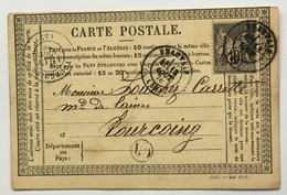 CARTE PRÉCURSEUR Pour TOURCOING Avec TIMBRE Et Affranchissement Type SAGE Août 1878 - Precursor Cards