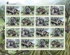 Centrafrica 2012, WWF, Gorilla, 4val In BFx4 In Sheetlet IMPERFORATED - Gorilas