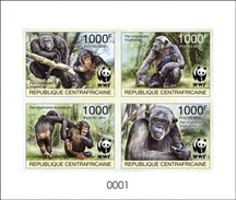 Centrafrica 2012, WWF, Gorilla, 4val In BF De Luxe IMPERFORATED - Gorilas