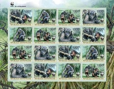 Centrafrica 2012, WWF, Gorilla, 4val In BFx4 In Sheetlet - Gorillas