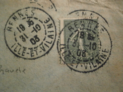 FRANCE TIMBRE SEMEUSE 130 LETTRE ENVELOPPE VARIETE LEGER PIQUAGE A CHEVAL - Covers & Documents