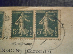 FRANCE TIMBRE SEMEUSE 137 LETTRE ENVELOPPE VARIETE LEGER PIQUAGE A CHEVAL ANNEAU LUNE - Briefe U. Dokumente