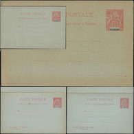 Réunion 1900. 3 Entiers Postaux, Cartes Avec Et Sans Réponse Payée. Curiosité, « Réunion » Décentré - Storia Postale