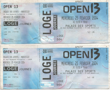 TICKET BILLET TENNIS OPEN 13  MARSEILLE  LOT DE 2 BILLETS 2004 - Sonstige & Ohne Zuordnung