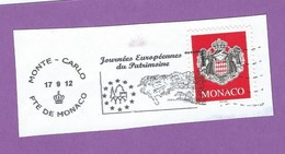 MONACO TIMBRE OBLITERE SUR FRAGMENT FLAMME JOURNEES EUROPEENNES DU PATRIMOINE - Máquinas Franqueo (EMA)