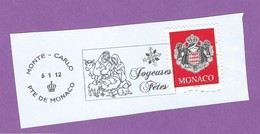 MONACO TIMBRE OBLITERE SUR FRAGMENT FLAMME JOYEUSES FETES - Maschinenstempel (EMA)