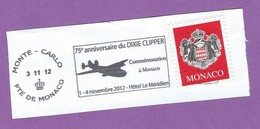 MONACO TIMBRE OBLITERE SUR FRAGMENT FLAMME 75EME ANNIVERSAIRE DU DIXIE CLIPPER AVIATION - Frankeermachines (EMA)