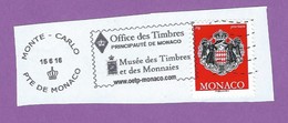 MONACO TIMBRE OBLITERE SUR FRAGMENT FLAMME OFFICE DES TIMBRES POSTE - Maschinenstempel (EMA)