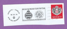 MONACO TIMBRE OBLITERE SUR FRAGMENT FLAMME FEDERATION MONEGASQUE DE SKI - Maschinenstempel (EMA)